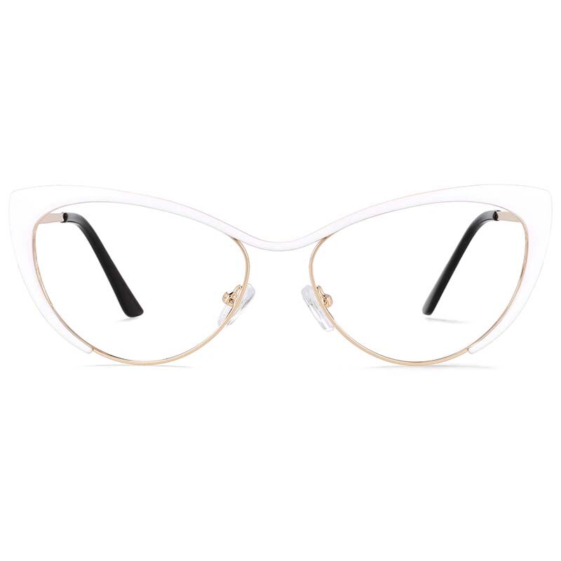 CCspace Women's Full Rim Cat Eye Alloy Eyeglasses 55033 Full Rim CCspace White China 