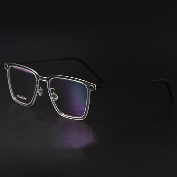 Yimaruili Unisex Full Rim Square Screwless Titanium Eyeglasses 6554nd Full Rim Yimaruili Eyeglasses Transparent Black  