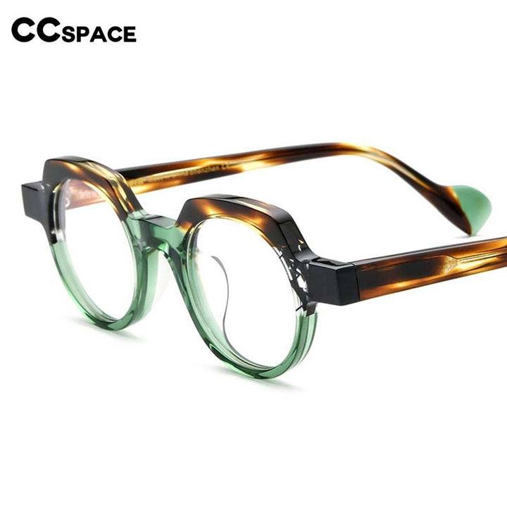 CCspace Unsiex Full Rim Flat Top Round Acetate Eyeglasses 55048 Full Rim CCspace   