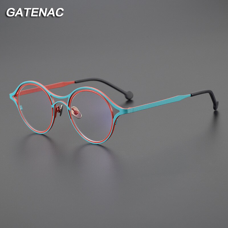 Gatenac Unisex Full Rim Round Cat Eye Titanium Eyeglasses Gxyj1036 Full Rim Gatenac   