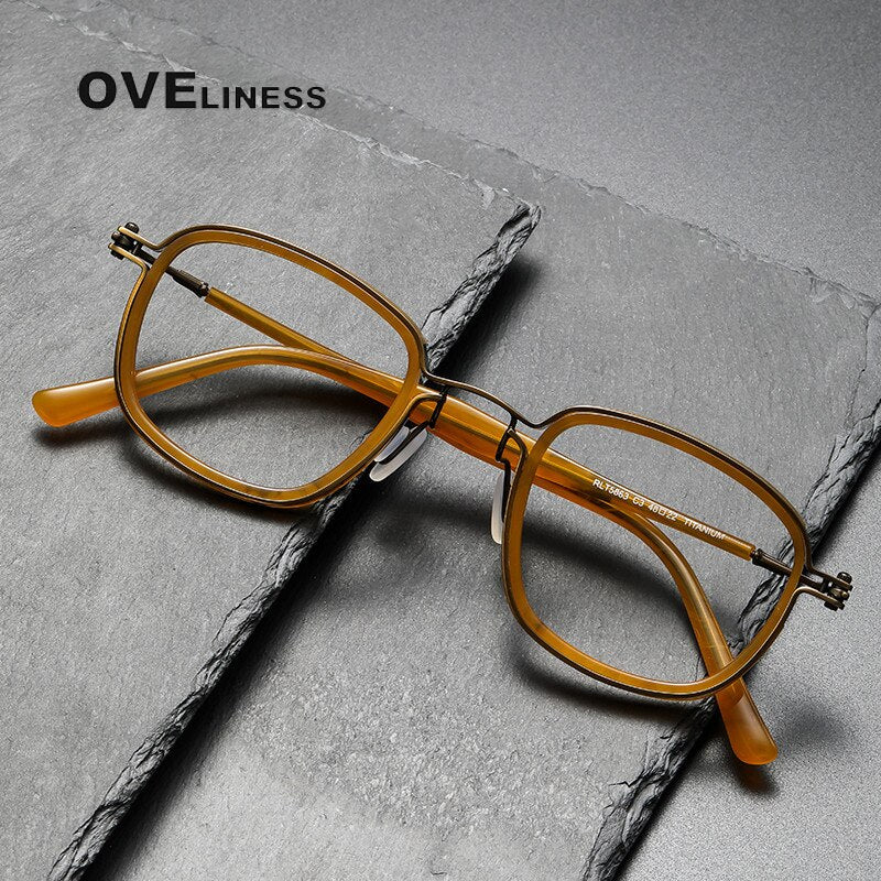 Oveliness Unisex Full Rim Round Square Acetate Titanium Eyeglasses 5863 Full Rim Oveliness   