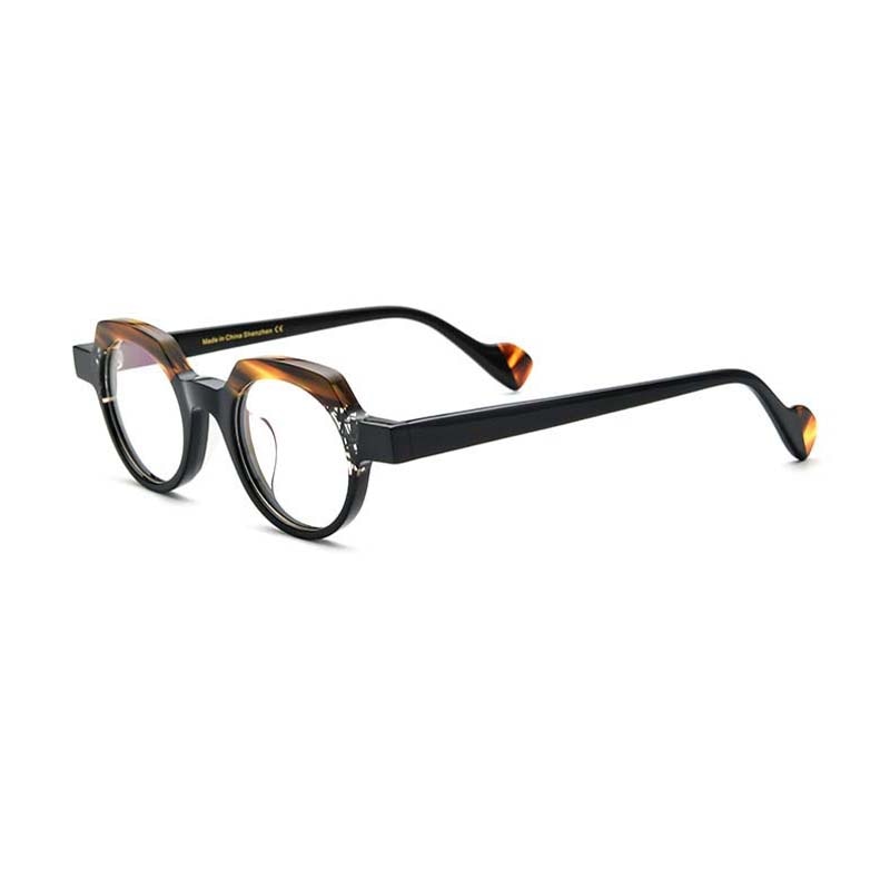 CCspace Unsiex Full Rim Flat Top Round Acetate Eyeglasses 55048 Full Rim CCspace LeopardBlack China 