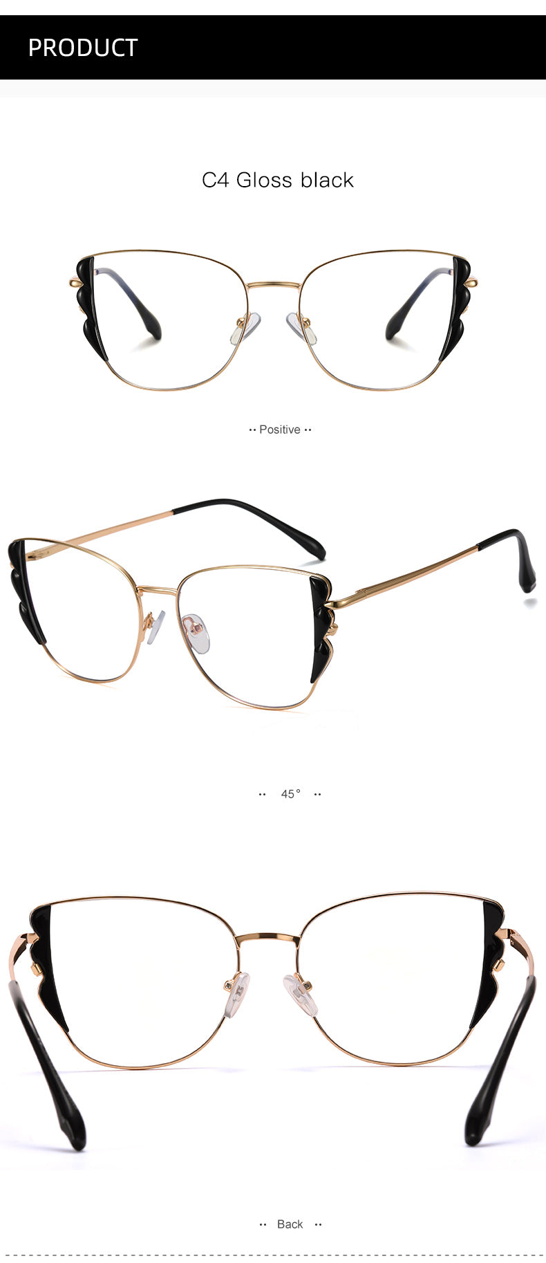 Hotony Women's Full Rim Cat Eye Alloy Frame Eyeglasses 95933 Full Rim Hotony   