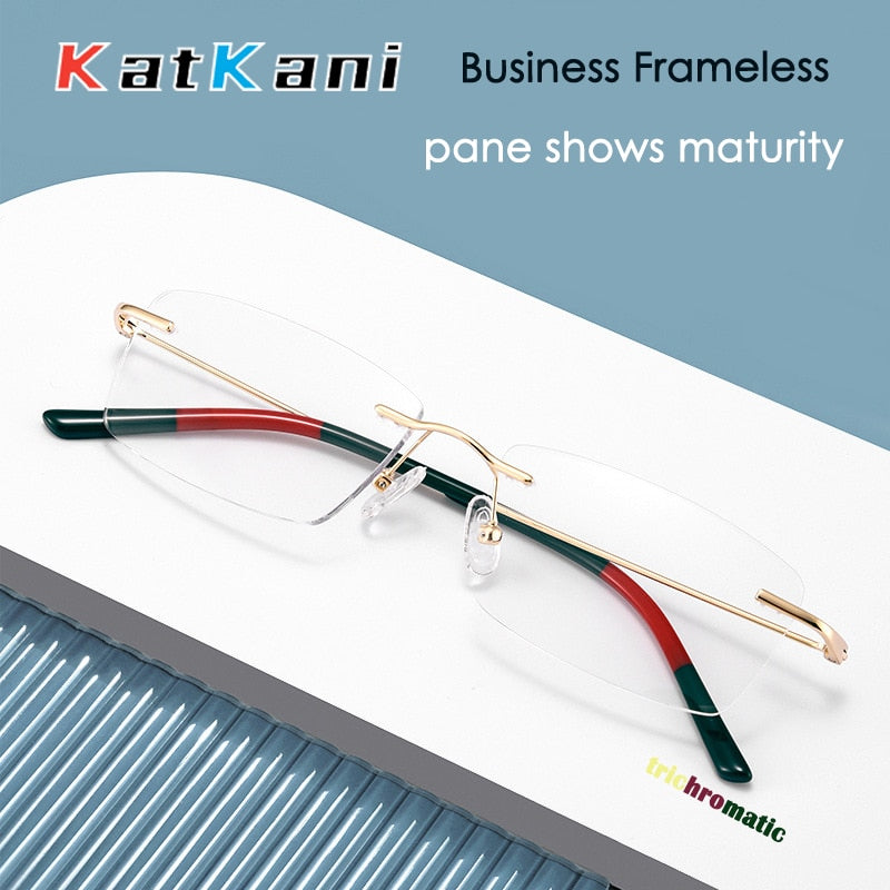 KatKani Unisex Rimless Square Titanium Alloy Eyeglasses 0620 Full Rim KatKani Eyeglasses   