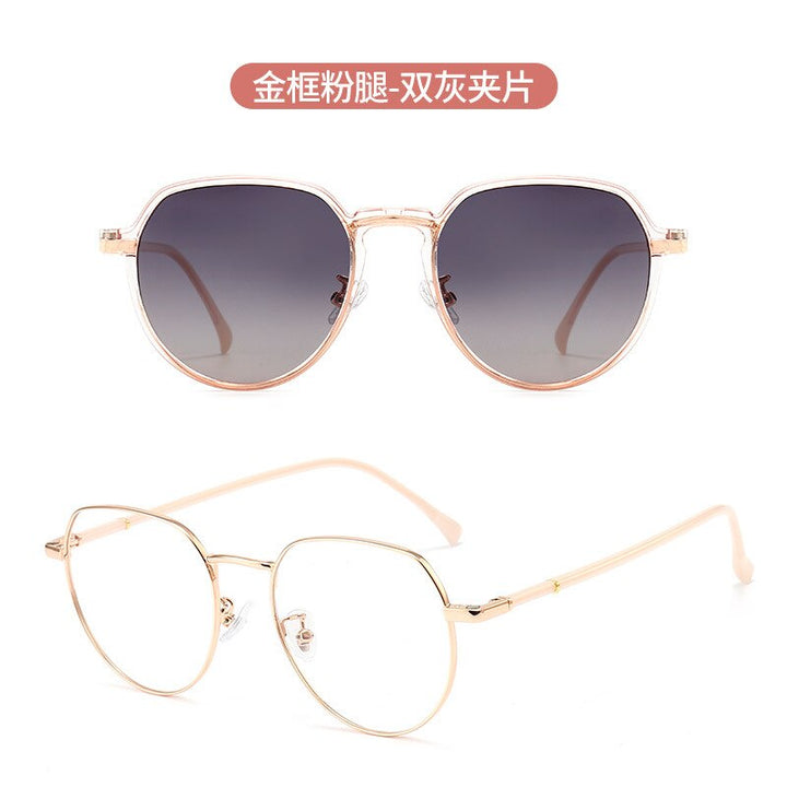 Kansept Women's Full Rim Round Cat Eye Alloy Eyeglasses Clip On Sunglasses Clip On Sunglasses Kansept Gold Pink - gray CN Other