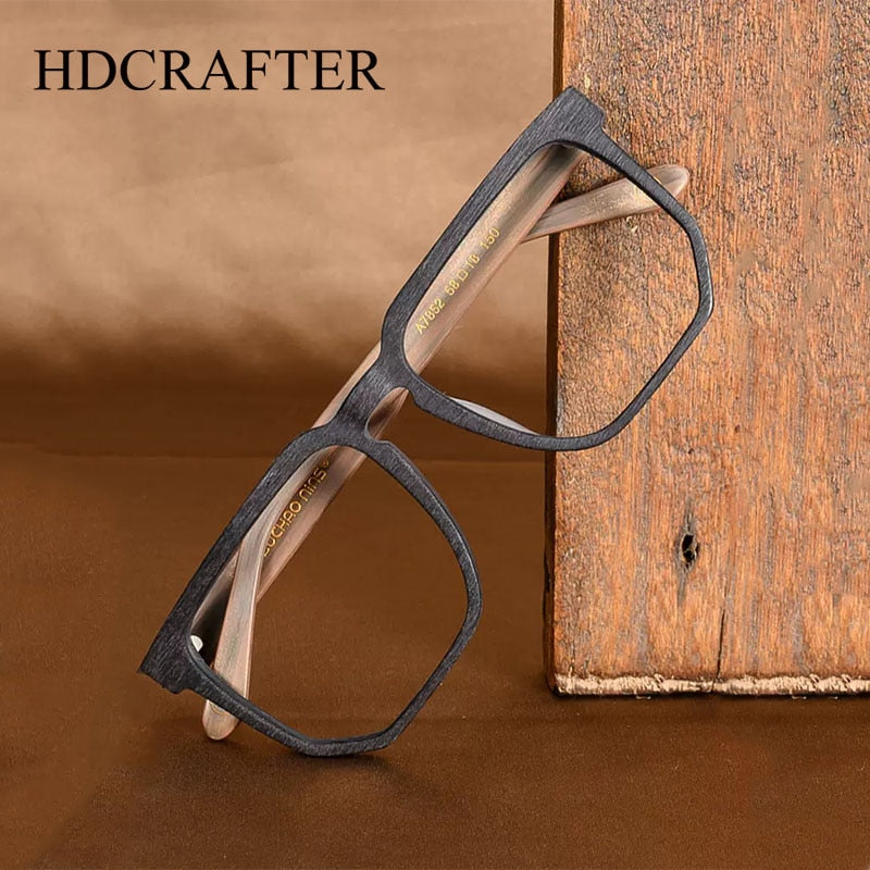 Hdcrafter Men's Full Rim Oversized Wide Square Wood Eyeglasses 7862 Full Rim Hdcrafter Eyeglasses   