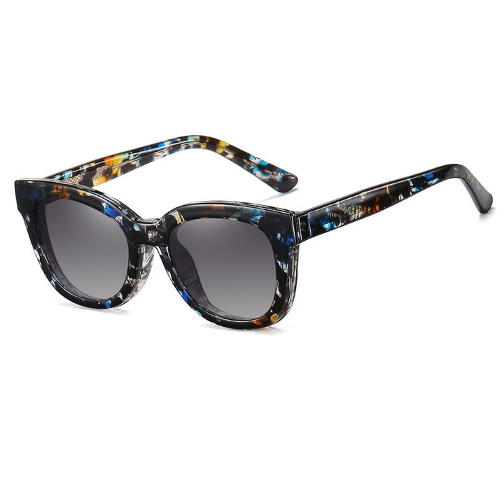 CCSpace Women's Full Rim Square Tr 90 Titanium Eyeglasses With Clip On Sunglasses 55109 Clip On Sunglasses CCspace FlowerGray 55109 
