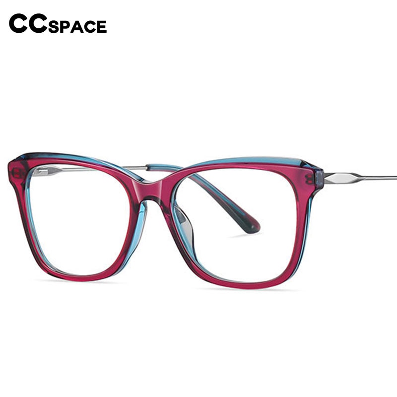 CCspace Women's Full Rim Square Cat Eye Spring Hinge Acetate Alloy Eyeglasses 56241 Full Rim CCspace   