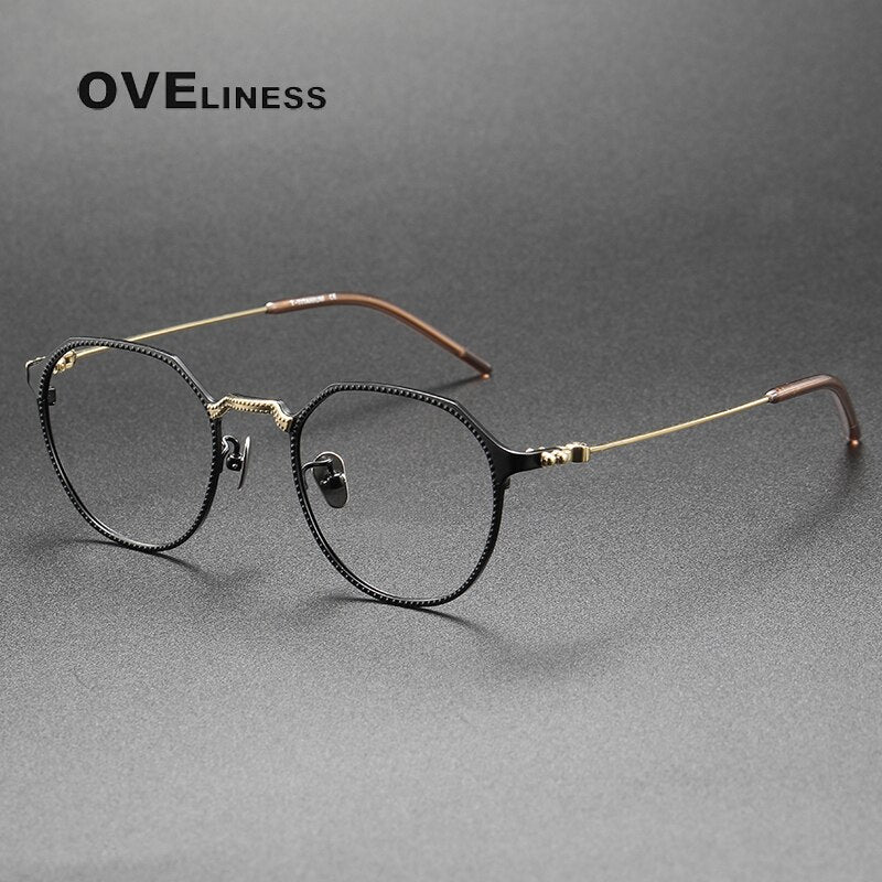 Oveliness Unisex Full Rim Square Titanium Eyeglasses Evaculation Full Rim Oveliness black gold  