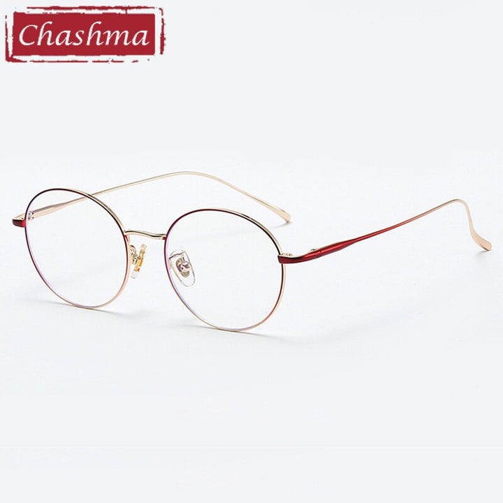 Chashma Ottica Unisex Full Rim Round Titanium Eyeglasses 093 Full Rim Chashma Ottica Red Gold  