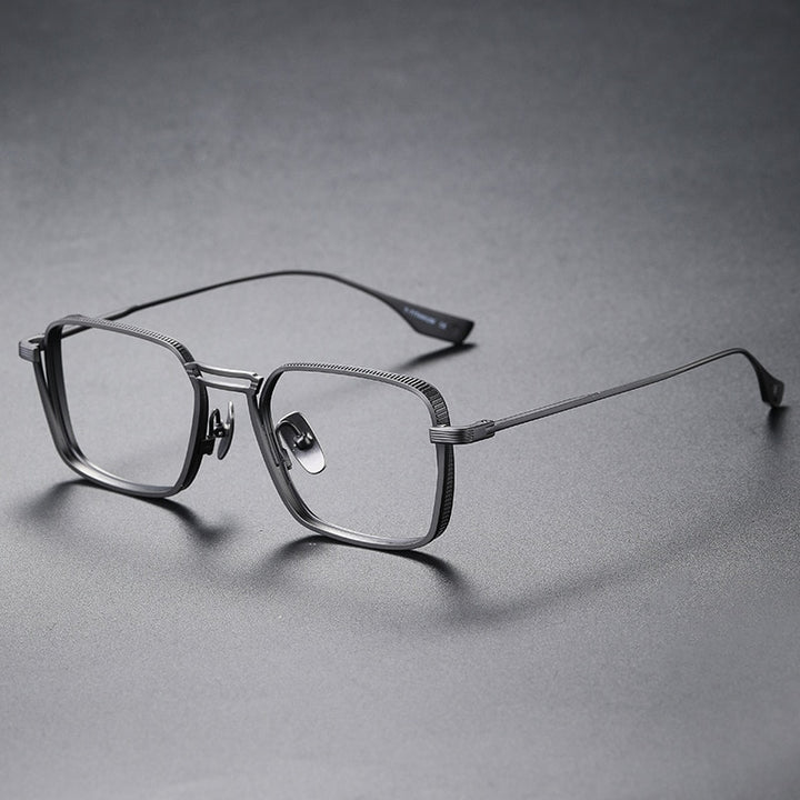 Hdcrafter Unisex Full Rim Square Double Bridge Titanium Eyeglasses 2 Sizes dital25 Full Rim Hdcrafter Eyeglasses Gun-Middle Size  