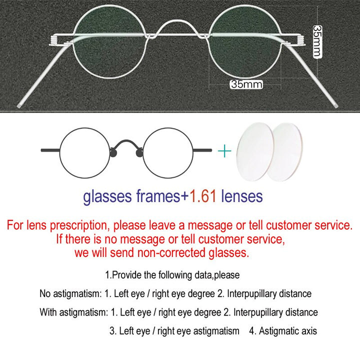 Yujo Unisex Full Rim Round Handcrafted Stainless Steel Customized Lens/ Diameter Eyeglasses Full Rim Yujo 35mm China 