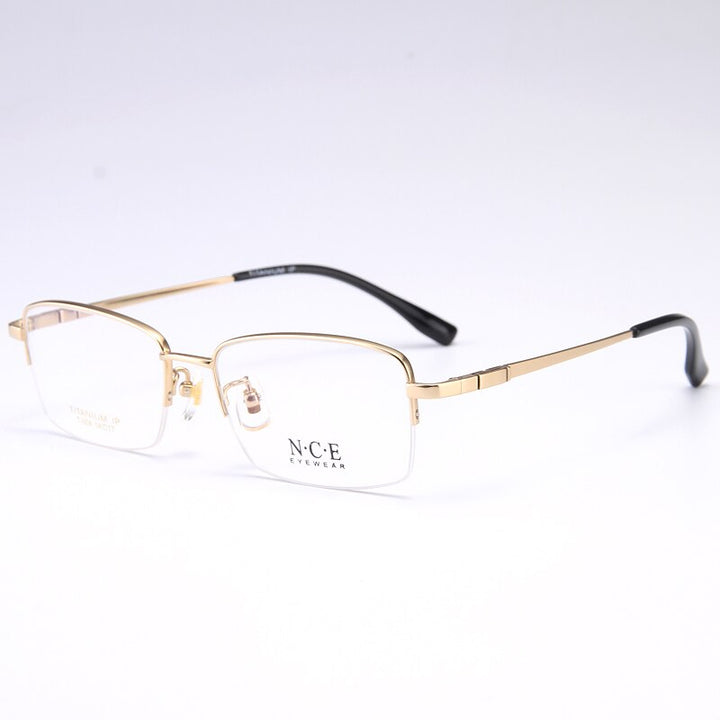 Bclear Men's Semi Rim Rectangle Titanium Frame Eyeglasses My008 Semi Rim Bclear Gold  
