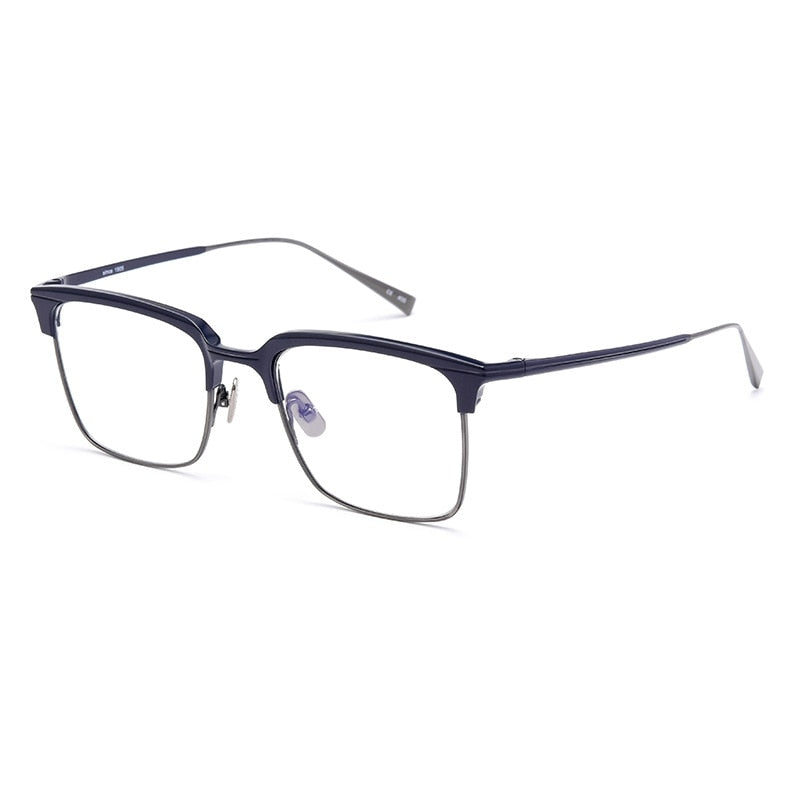 Yimaruili Men's Full Rim Square Titanium Eyeglasses S1905 Full Rim Yimaruili Eyeglasses Blue Gun  