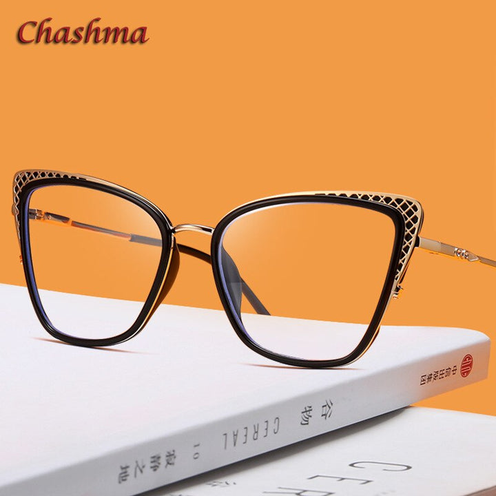 Chashma Ochki Women's Full Rim Square Cat Eye Tr 90 Titanium Eyeglasses 1525 Full Rim Chashma Ochki   