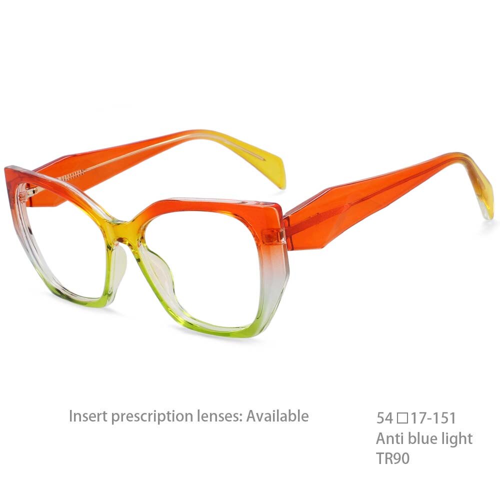 CCspace Women's Full Rim Oversized Square Tr 90 Titanium Frame Eyeglasses 54397 Full Rim CCspace China rainbow 