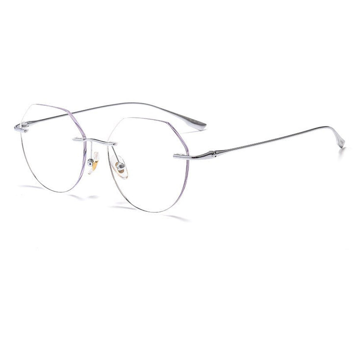 KatKani Unisex Rimless Polygon Round Titanium Frame Eyeglasses Rimless KatKani Eyeglasses 1135C Silve  