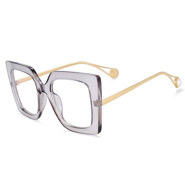 CCSpace Women's Oversized Square Cat Eye Resin Alloy Frame Eyeglasses 54242 Frame CCspace Gray China 
