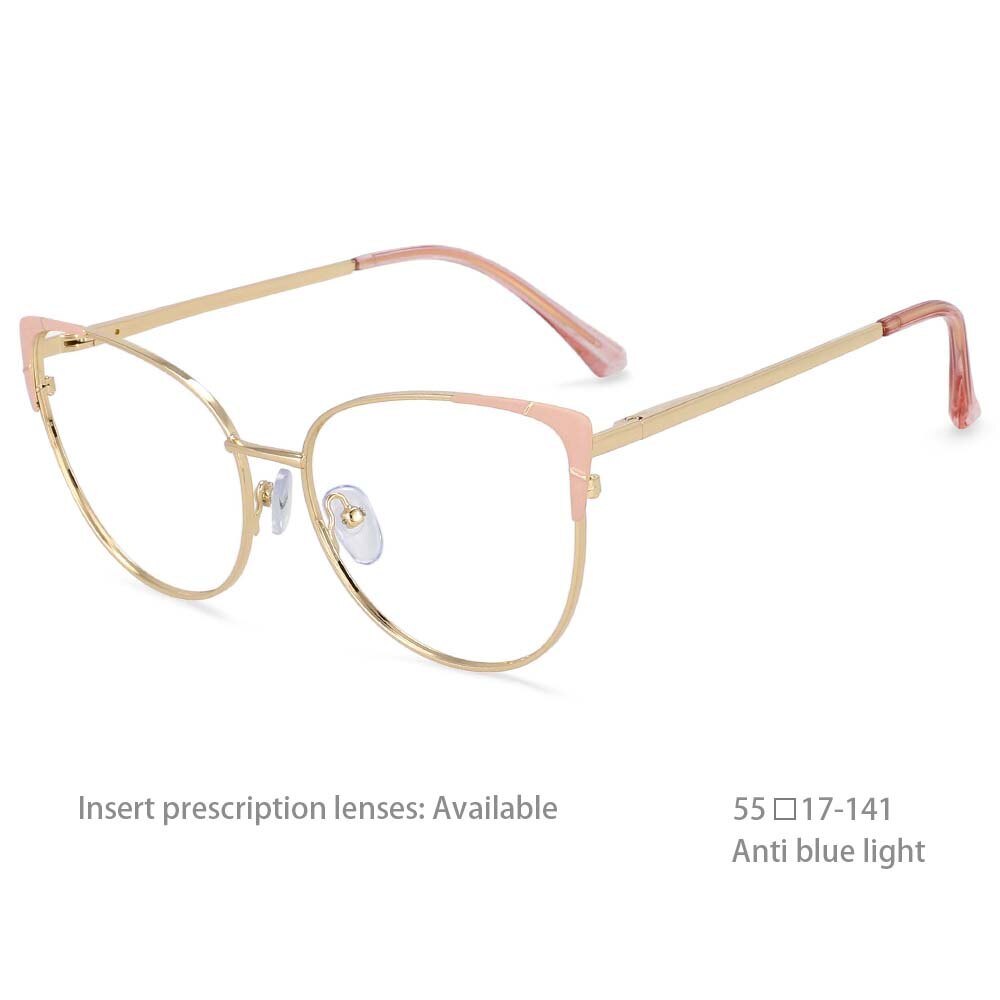 CCspace Women's Full Rim Cat Eye Alloy Frame Eyeglasses 54428 Full Rim CCspace China Pink 