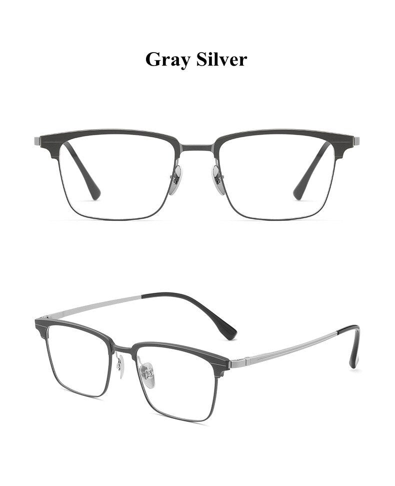 Chashma Ochki Unisex Full Rim Square Acetate Alloy Eyeglasses 9205 Full Rim Chashma Ochki Gray Silver  