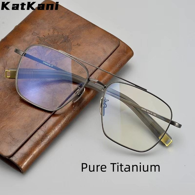 KatKani Unisex Full Rim Polygon Square Titanium Double Bridge Eyeglasses 50004 Full Rim KatKani Eyeglasses   