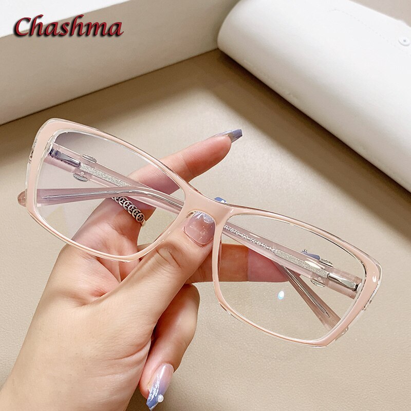 Chashma Ochki Women's Full Rim Square Tr 90 Titanium Eyeglasses 7872 Full Rim Chashma Ochki Transparent Pink  
