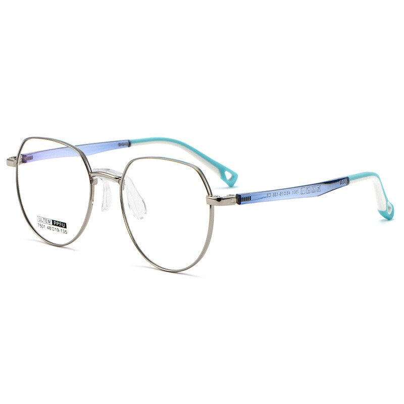 KatKani Women's Full Rim Round Ultem β Alloy Frame Eyeglasses 7501s Full Rim KatKani Eyeglasses Silver  