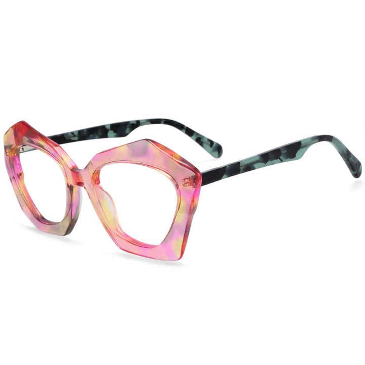 CCSpace Women's Full Rim Butterfly Cat Eye Acetate Frame Eyeglasses 54325 Full Rim CCspace Yellow-Pink China 