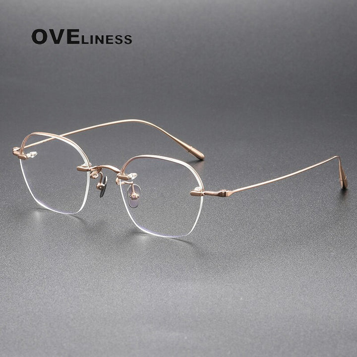 Oveliness Unisex Rimless Irregular Square Titanium Eyeglasses Rose Rimless Oveliness rose gold  