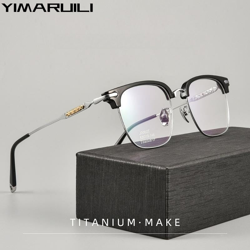 Yimaruili Men's Full Rim Square Titanium Eyeglasses J0062t Full Rim Yimaruili Eyeglasses   