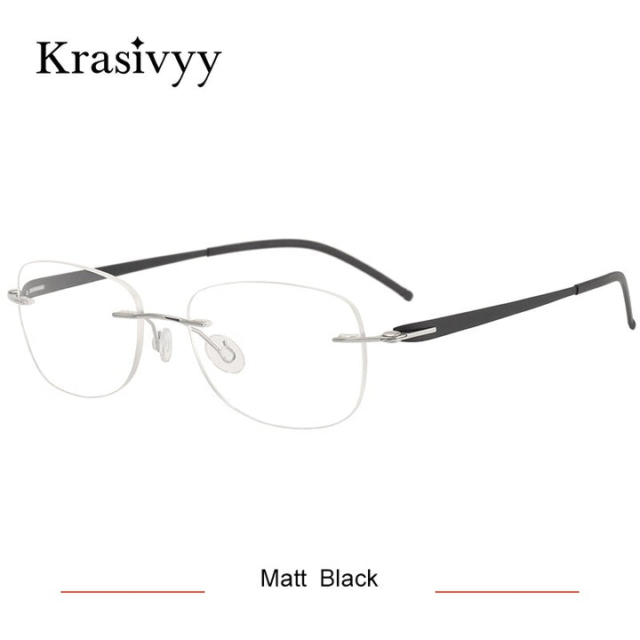 Krasivyy Unisex Rimless Oval Square Screwless Titanium Eyeglasses Kr5004 Rimless Krasivyy Matt   Black CN 