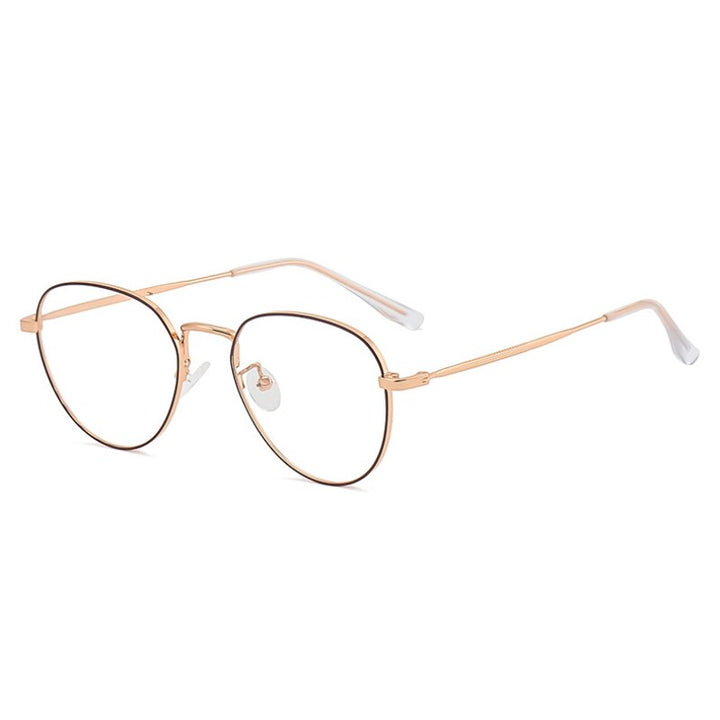 Hotochki Women's Full Rim Round Oval Alloy Eyeglasses L2092 Full Rim Hotochki ROSE-GOLD-COFFEE  