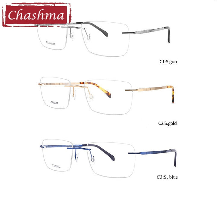 Chashma Ottica Unisex Rimless Square Titanium Eyeglasses 9014 Rimless Chashma Ottica   
