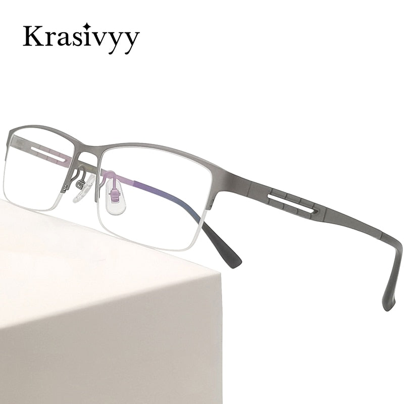 Krasivyy Men's Semi Rim Square Spring Hinge Titanium Eyeglasses Kr0070 Semi Rim Krasivyy   