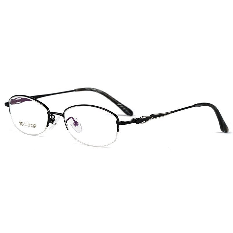 KatKani Women's Semi Rim Rectangular Alloy Frame Eyeglasses 3512x Semi Rim KatKani Eyeglasses Black  