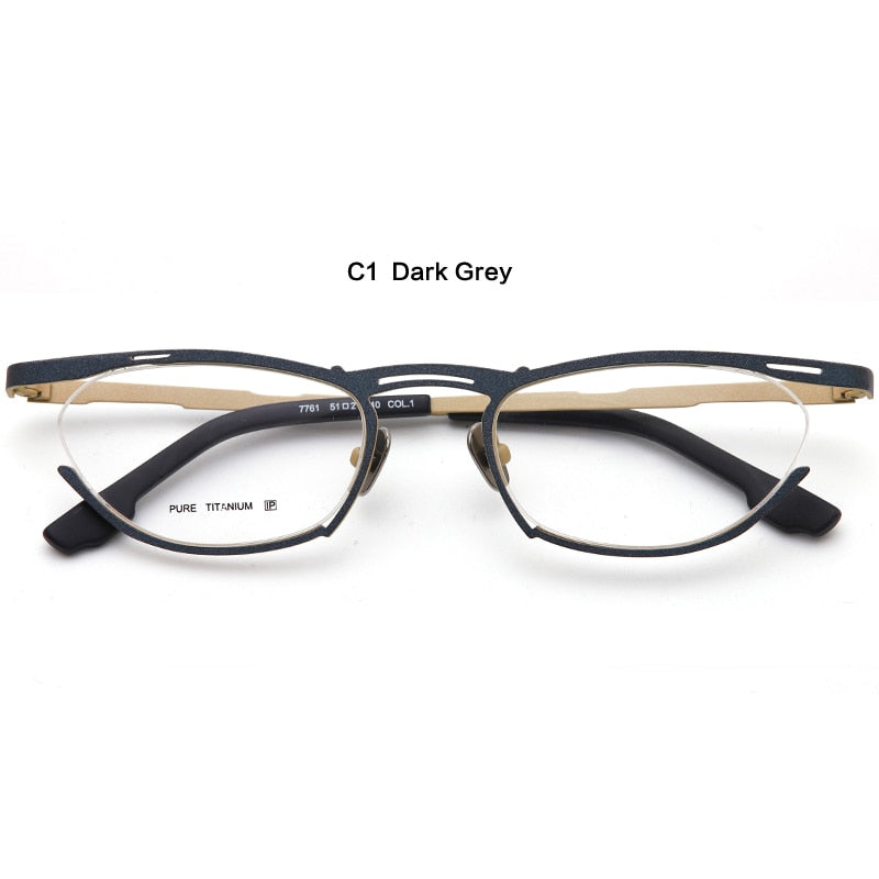 Muzz Women's Semi Rim Oval Cat Eye Titanium Eyeglasses 7761 Semi Rim Muzz C1  