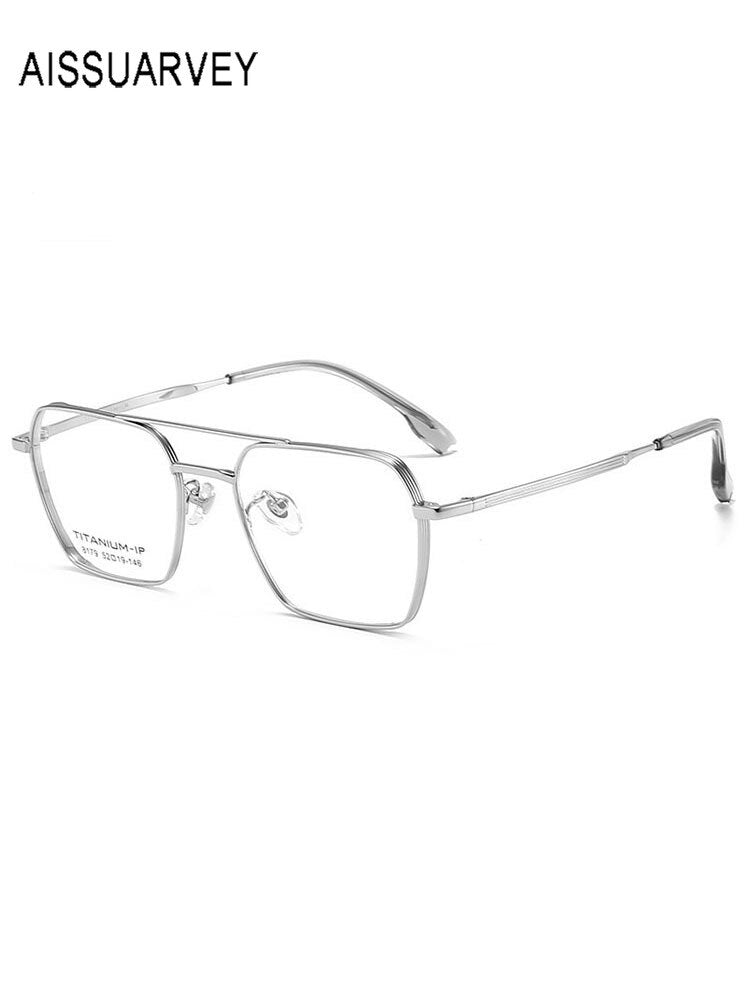 Aissuarvey Men's Full Rim Square Double Bridge Titanium Frame Men Eyeglasses 8179 Full Rim Aissuarvey Eyeglasses   