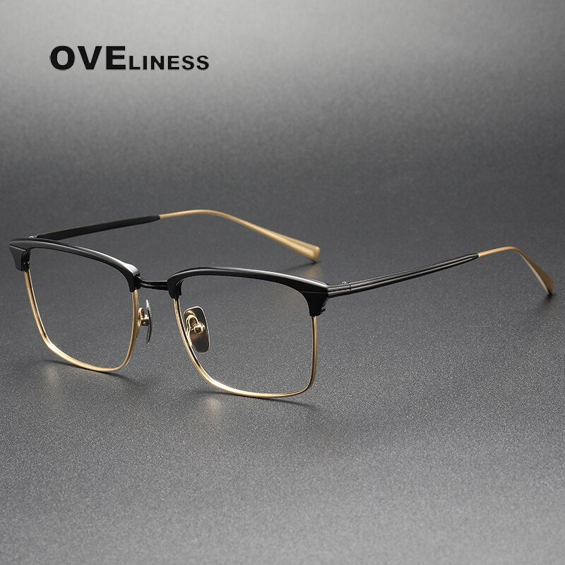 Oveliness Unisex Full Rim Square Acetate Titanium Eyeglasses Swing45 Full Rim Oveliness black gold  