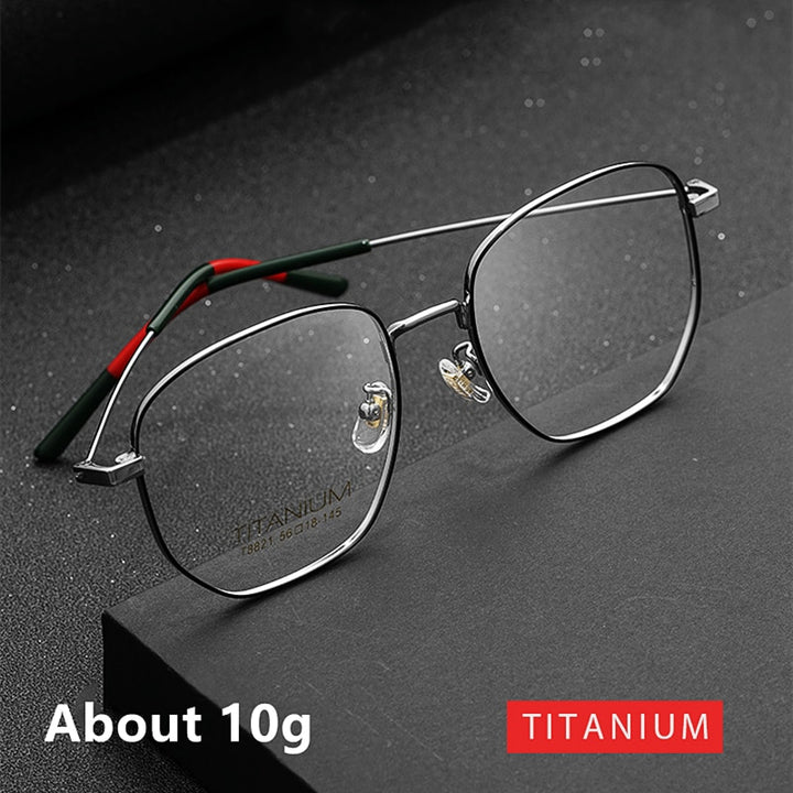 KatKani Unisex Full Rim Polygonal Round Titanium Alloy Frame Eyeglasses T8821 Full Rim KatKani Eyeglasses   