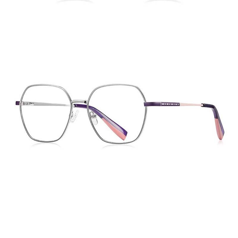 CCspace Women's Full Rim Polygon Square Stainless Steel Eyeglasses 54712 Full Rim CCspace China Silver purple 