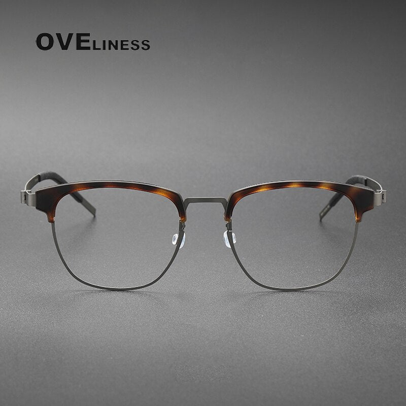 Oveliness Unisex Full Rim Square Acetate Titanium Eyeglasses 9849 Full Rim Oveliness   