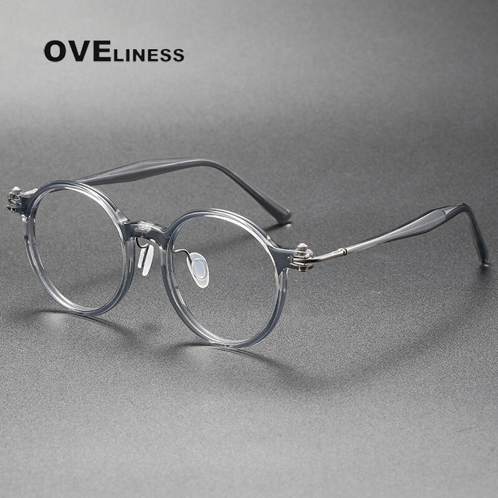 Oveliness Unisex Full Rim Round Acetate Titanium Eyeglasses 5886 Full Rim Oveliness grey gun  
