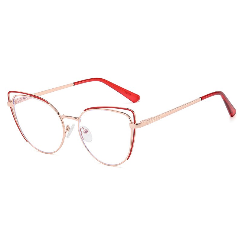 CCSpace Women's Full Rim Cat Eye Acetate Alloy Eyeglasses 55253 Full Rim CCspace China GoldRed 