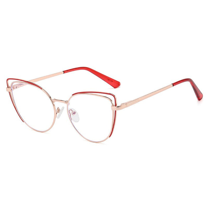 CCspace Women's Full Rim Cat Eye Acetate Alloy Eyeglasses 55253 Full Rim CCspace China GoldRed 