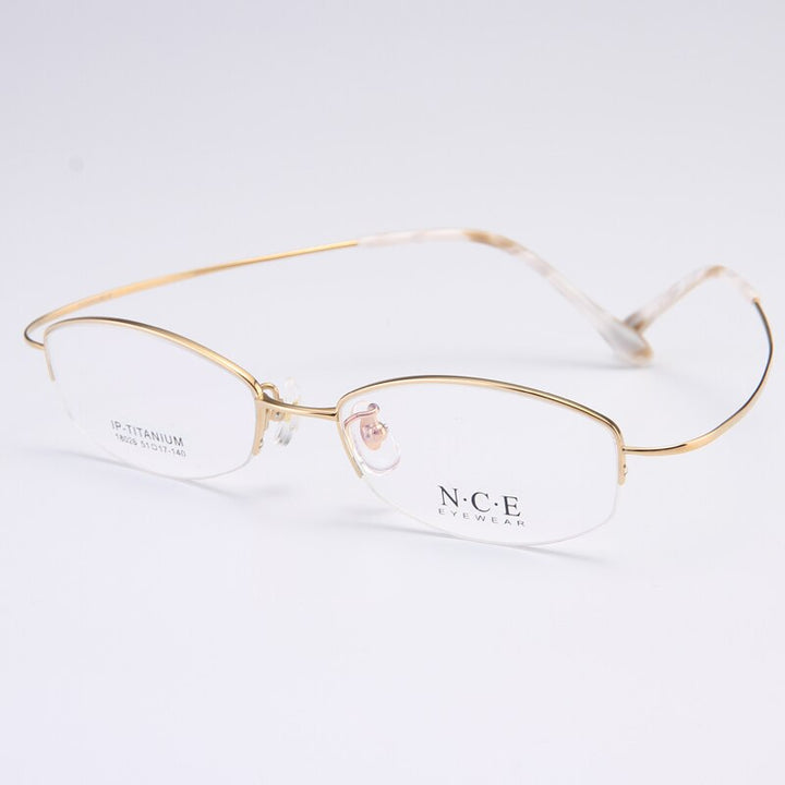Bclear Women's Semi Rim Titanium Oval Eyeglasses Sc18026 Semi Rim Bclear Gold  