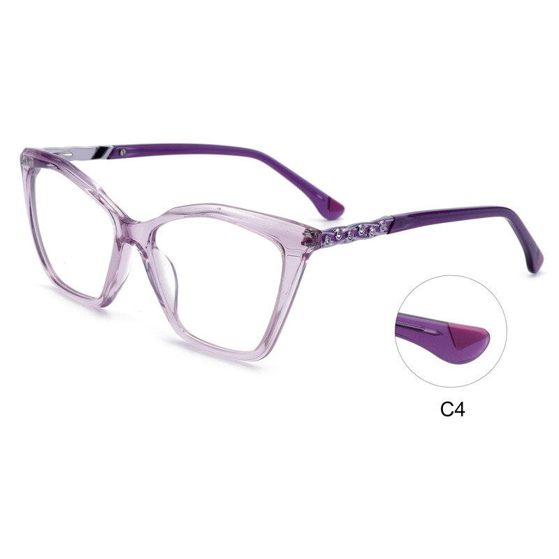 CCSpace Women's Full Rim Square Cat Eye Acetate Eyeglasses 55277 Full Rim CCspace Purple China 