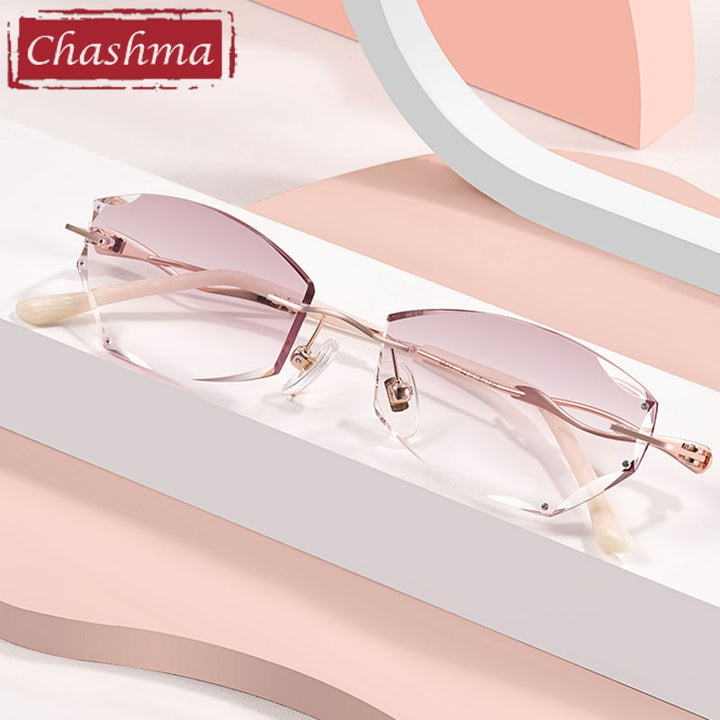 Chashma Women's  Rimless Rectangle Titanium Frame Diamond Trimmed Eyeglasses 5847 Rimless Chashma   