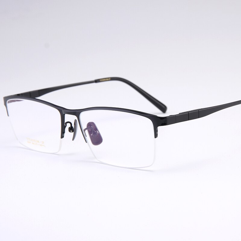 Bclear Men's Full Rim Square Titanium Eyeglasses My91077 Full Rim Bclear Bright Black  