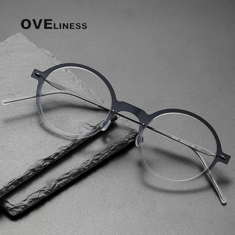 Oveliness Unisex Full Rim Round Screwless Acetate Titanium Eyeglasses 6508 Full Rim Oveliness   