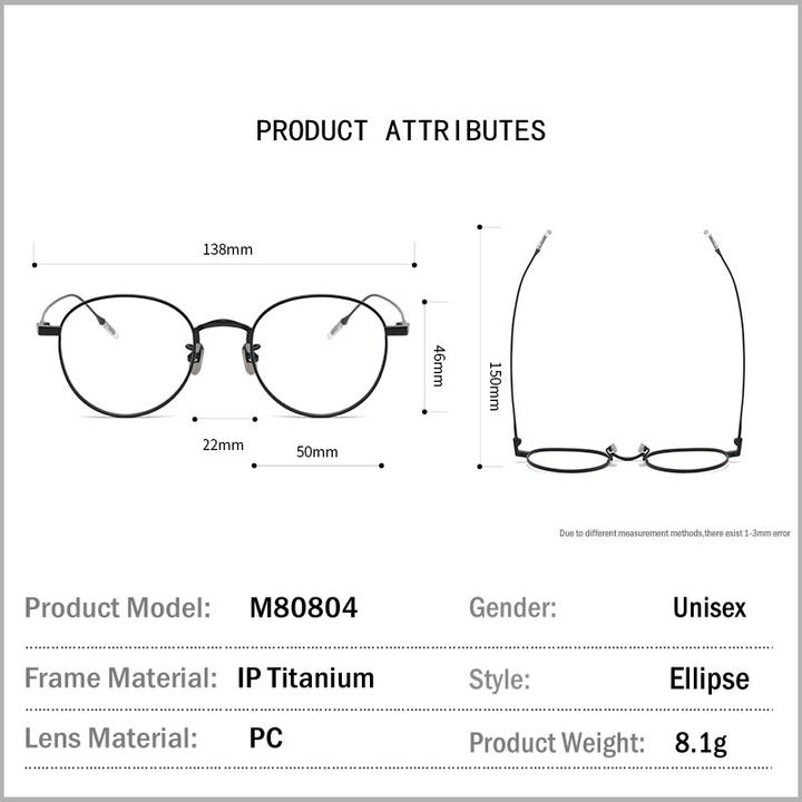 Muzz Men's Full Rim Round Titanium Frame Eyeglasses 8084 Full Rim Muzz   